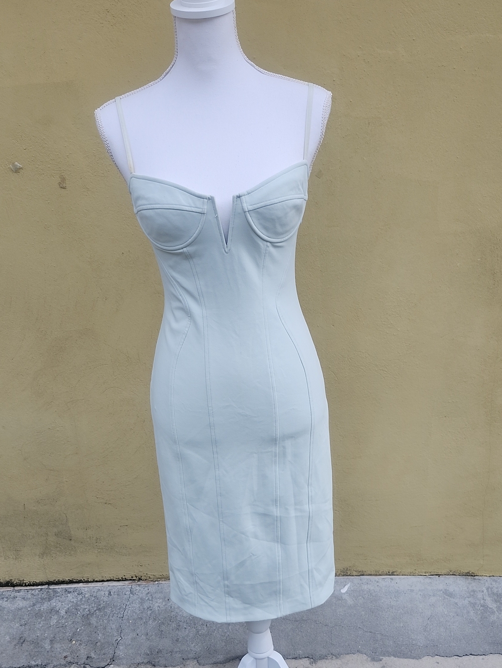 Alexander Wang Mint Green Midi Bodycon Dress with V-Notch Bust - Picture 1 of 11